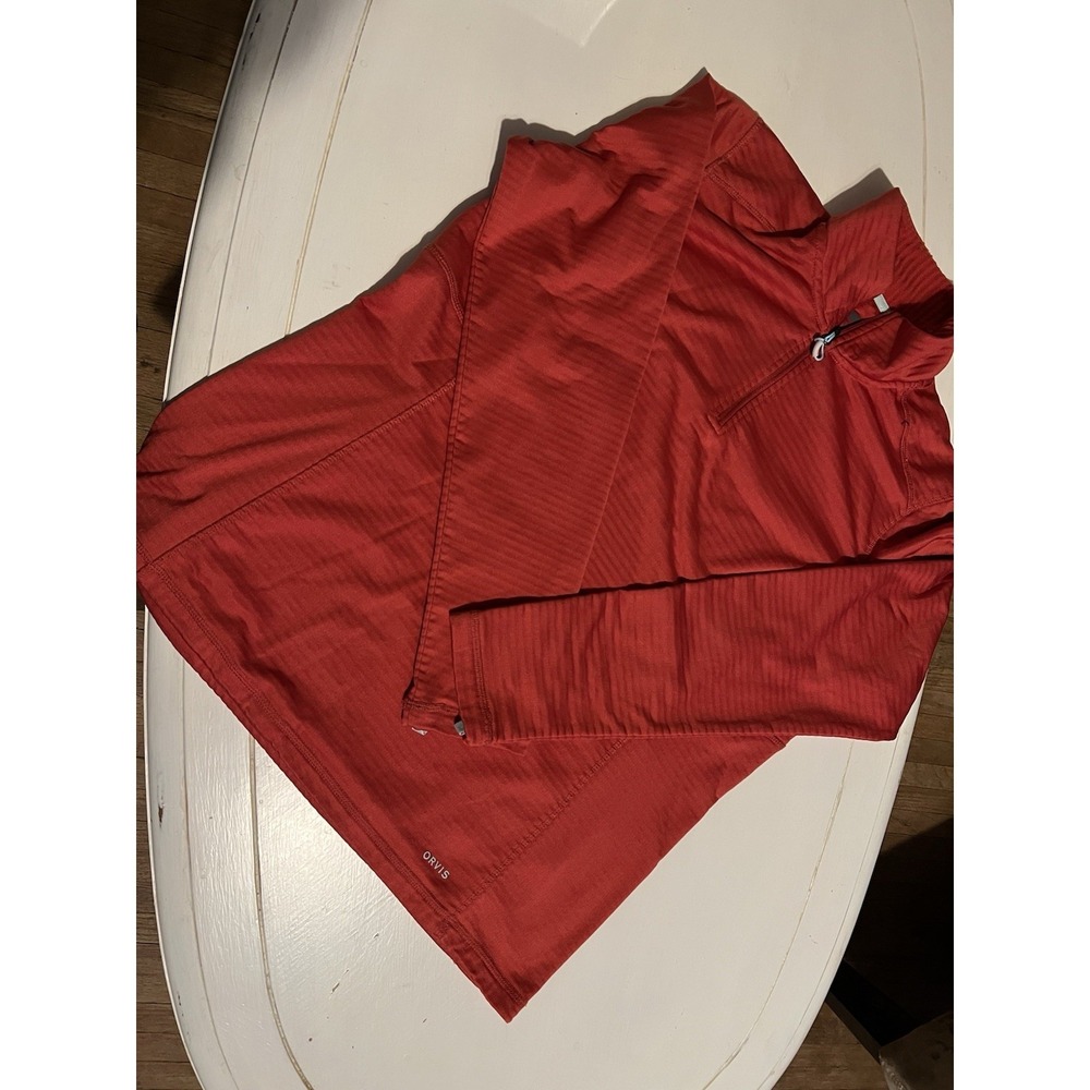 Orvis Women's 1/4 Zip Sweater Large Red Cotton Blend Pullover Long Sleeves L